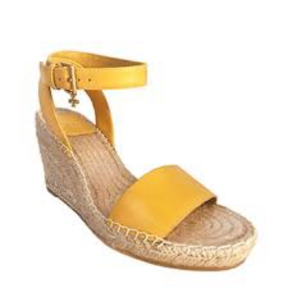 Tory Burch Mini Benton Yellow Espadrille Wedge Sandals with Ankle Strap